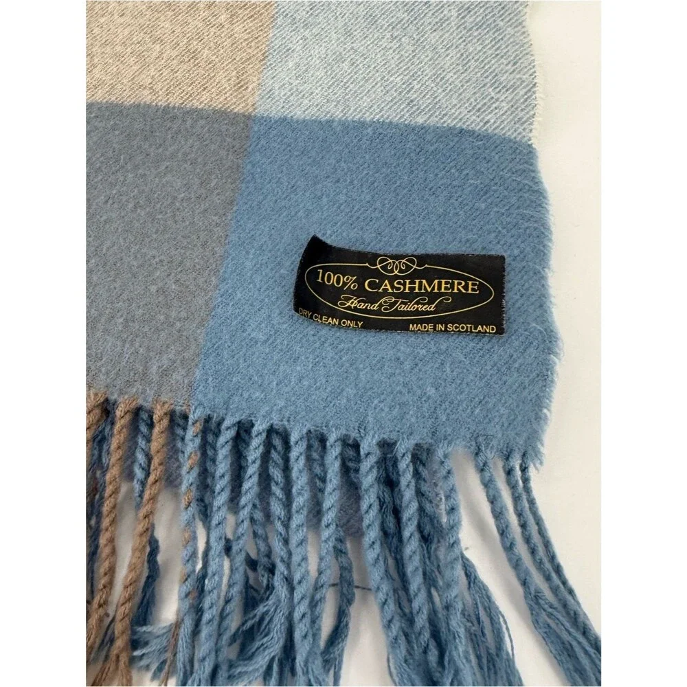 100% Cashmere Hand Tailored Plaid Scarf | Blue Multi | One Size